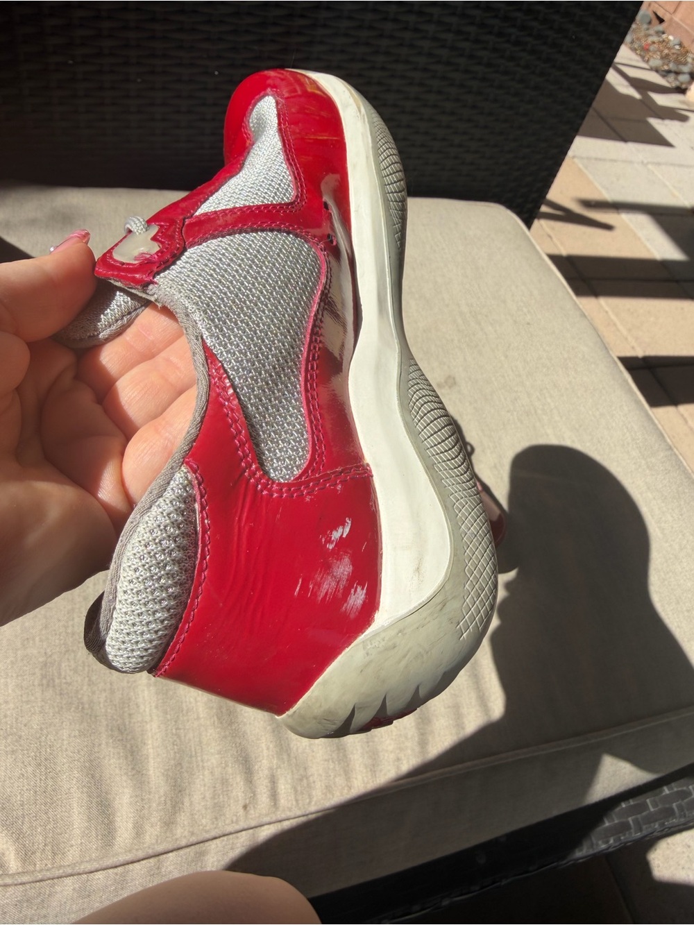 Prada Women America's Cup sneakers Red Patent & Gray Mesh Sneakers - Picture 10 of 12